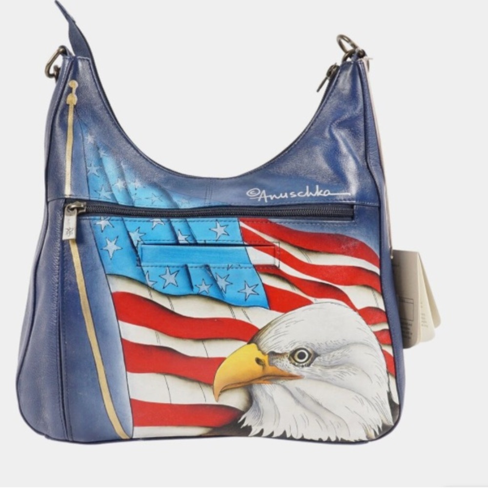 Anuschka Hand-Painted Leather Bag Purse Organizer Satchel Bald Eagle